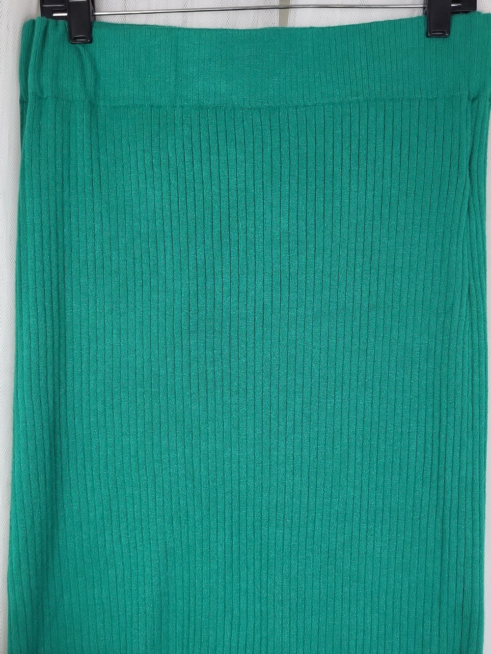 Saturday Sunday Anthropologie Teal Ribbed Knit Midi Skirt. Size L - Picture 3 of 12